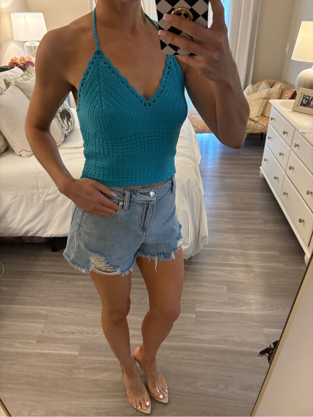 💙 NWT Alice + Olivia Marine Blue Crochet Halter Top